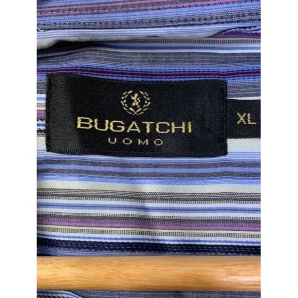 Bugatchi Uomo Men's XL Striped Button-Down Shirt Long Sleeve Blue/Purple - Picture 7 of 10